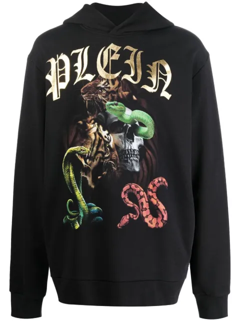 Philipp Plein graphic print cotton hoodie Black FABCMJB2730PJY002N