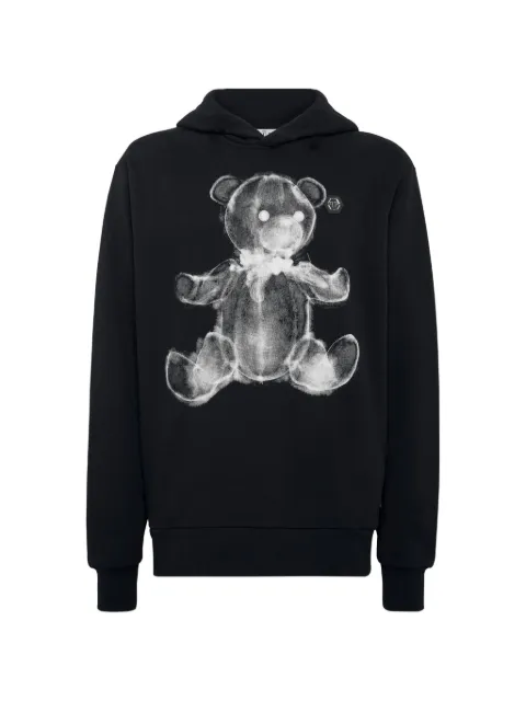 Philipp Plein teddy-print cotton hoodie Black FABCMJB2718PJY002N