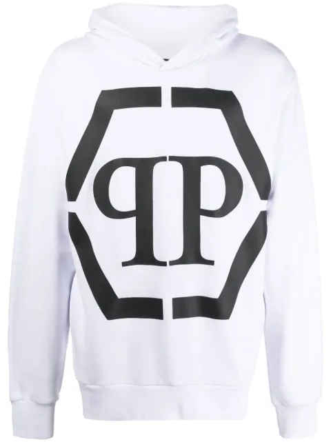 Philipp Plein logo-print long-sleeve hoodie White FABCMJB2710PJY002N