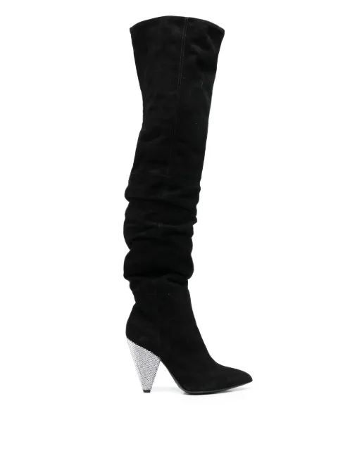 Philipp Plein ruched 120mm knee-high boots Black FABSWSE0642PLE009N