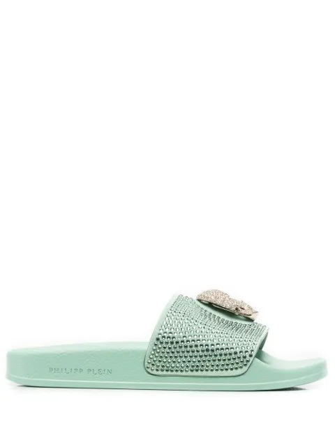 Philipp Plein Skull strass pool slides Green FABSWSA0562PLE010N