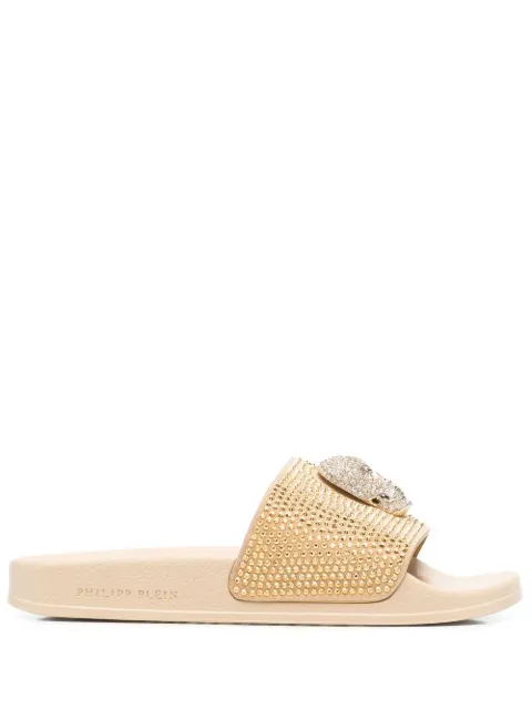 Philipp Plein Skull strass pool slides Neutrals FABSWSA0562PLE010N