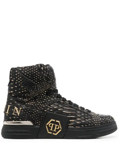 Philipp Plein snakeskin-effect high-top sneakers Black FABSUSC0278PLE010N