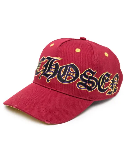 Philipp Plein Gothic logo-print distressed cap Red FABAUAC0287PTE003N
