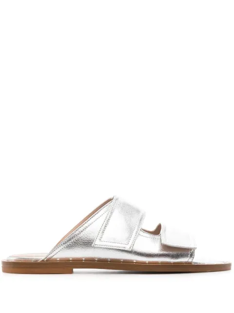 Scarosso Karen metallic slide sandals Grey KARENSANDSILCALF