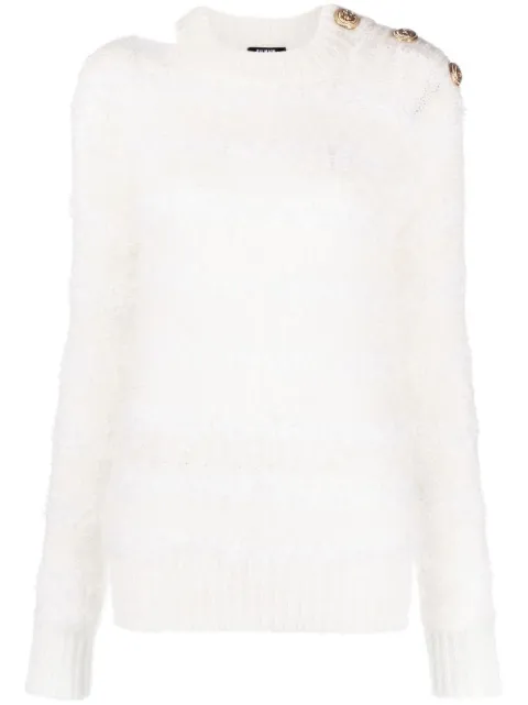 Balmain buttoned crew-neck jumper White YF1KA031KC68