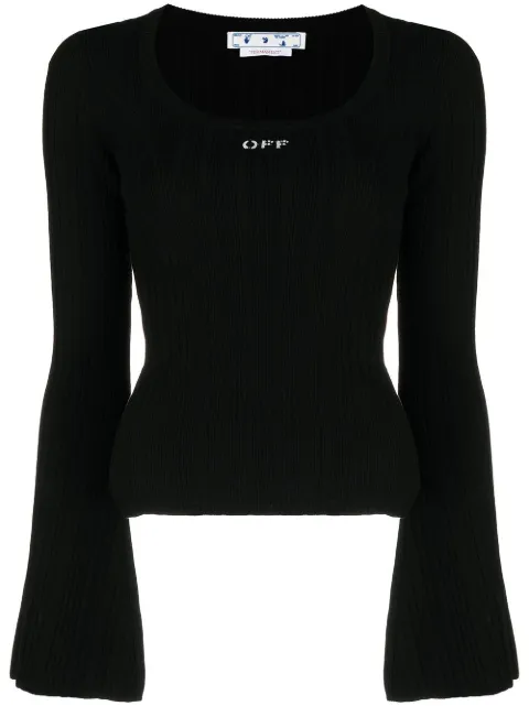 Off-White logo print ribbed top Black OWHE070C99KNI0011001