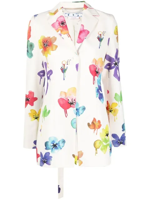 Off-White floral-print single-breasted blazer Neutrals OWEF084S22FAB0021784