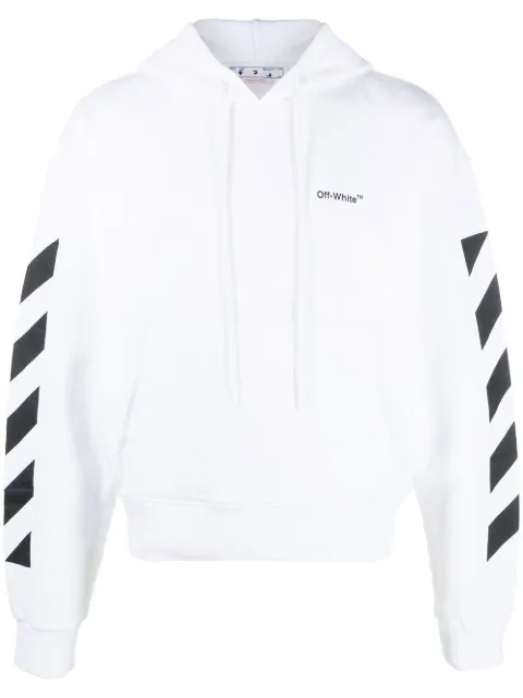 Off-White Diag-stripe cotton hoodie White OMBB037C99FLE0010110