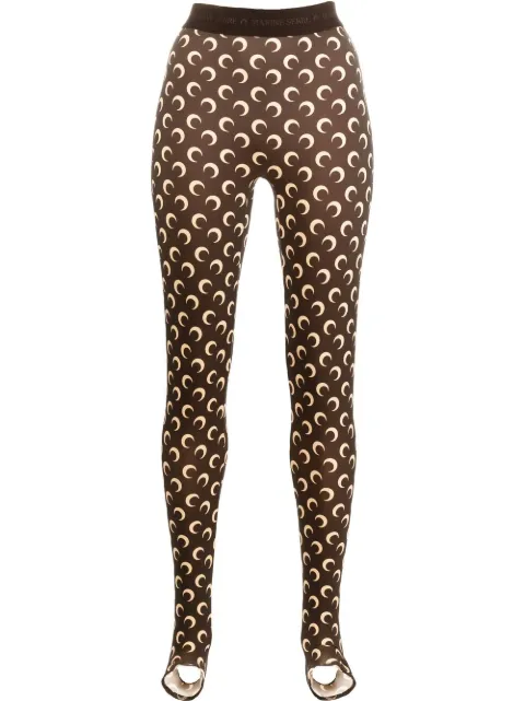 Marine Serre Fuseaux crescent moon-print stirrup leggings Brown P111ICONWSS22JERPA0001