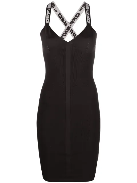 Off-White logo straps V-neck mini dress Black OWHI022C99KNI0011009