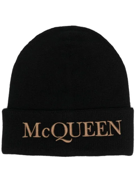 Alexander McQueen embroidered-logo ribbed beanie Black 6631954201Q
