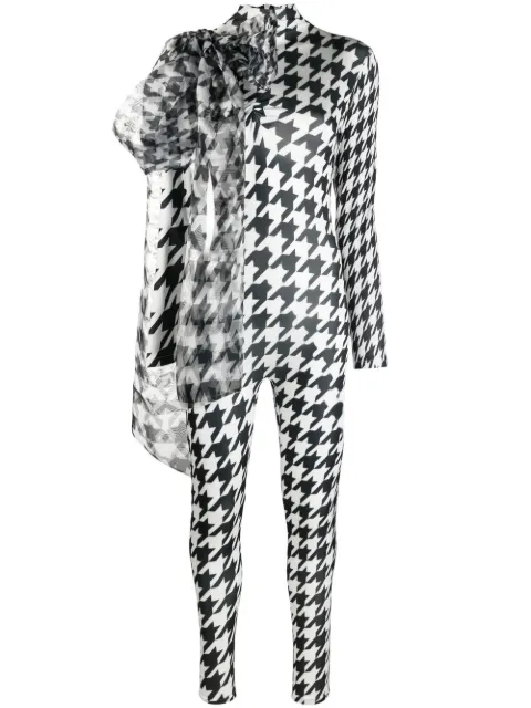 Atu Body Couture Luna houndstooth-print jumpsuit Black AT23019