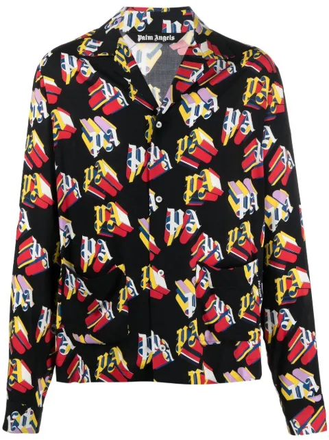 Palm Angels logo-print long-sleeved shirt Black PMGA091S22FAB0021025