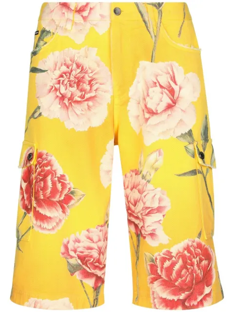 Dolce & Gabbana carnation-print denim shorts Yellow GWNYHDG8FP6