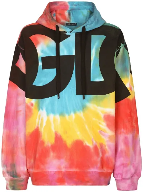 Dolce & Gabbana tie-dye logo-print hoodie Blue G9XJ1TG7C8T
