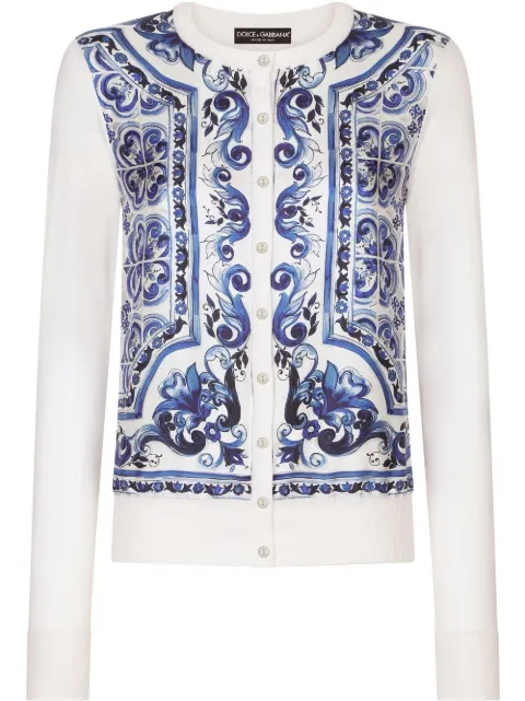 Dolce & Gabbana Majolica-print silk cardigan White FXH16TJASW1