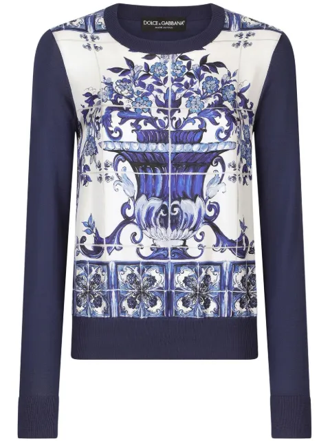 Dolce & Gabbana Majolica-print silk sweater Blue FXH15TJASU1