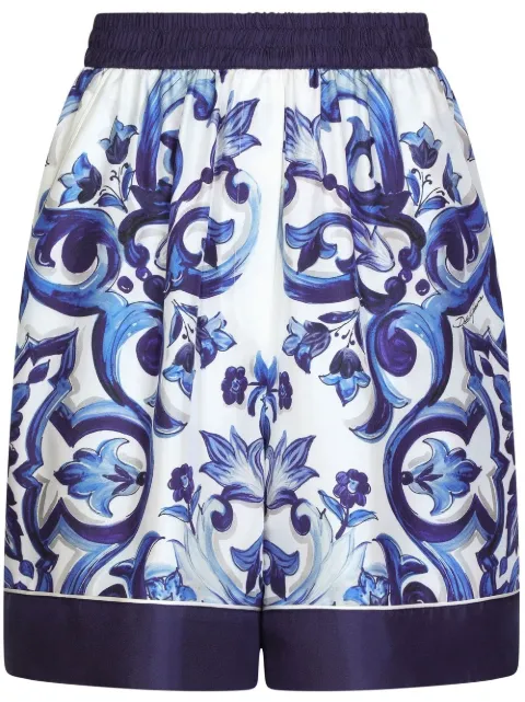 Dolce & Gabbana Majolica-print silk shorts Blue FTAM7THI1BG