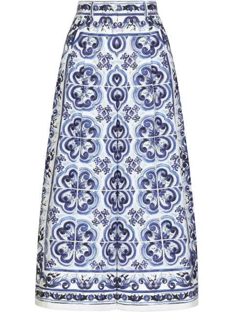 Dolce & Gabbana Majolica-print cropped culottes Blue FTA5NTHH5AT