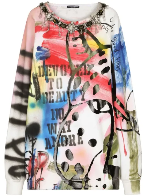 Dolce & Gabbana graffiti-print jumper dress White F9K71ZG7A7N