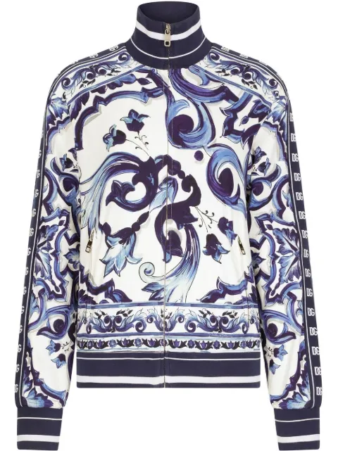 Dolce & Gabbana Majolica-print zip-up sweatshirt Blue F9C50TFPIAH