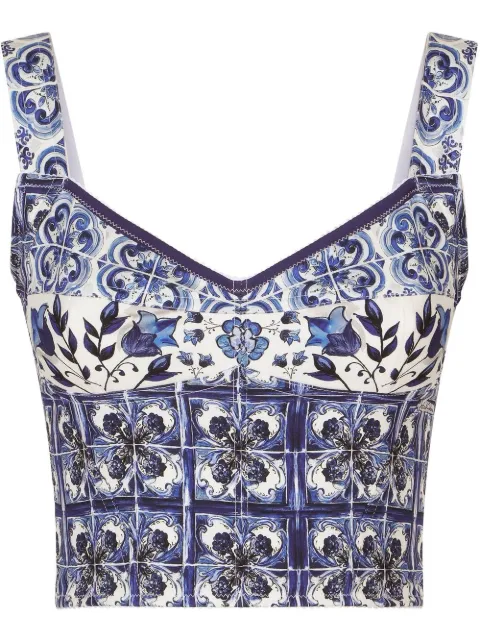 Dolce & Gabbana Majolica-print corset top White F7W98THPAB8
