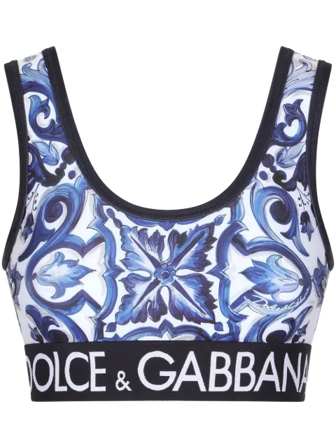 Dolce & Gabbana Majolica-print cropped top Blue F75H7TFPG7B