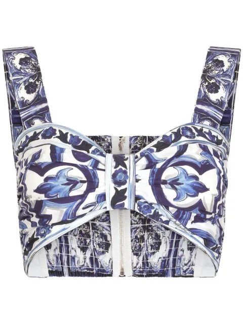 Dolce & Gabbana Majolica-print bralette top Blue F74H5THH5BE