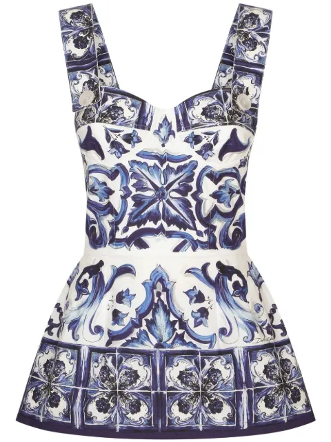Dolce & Gabbana Majolica-print cotton peplum blouse Blue F71I9THH5AZ