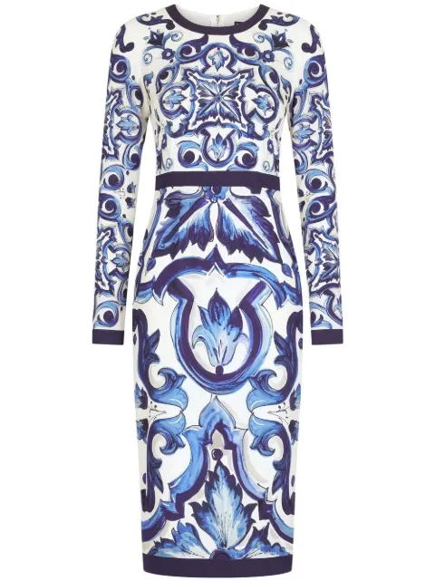 Dolce & Gabbana Majolica-print sheath dress Blue F6ZJ7THPABK