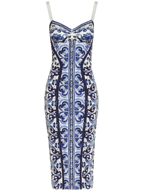 Dolce & Gabbana Majolica-print bustier dress Blue F6R3OTHPABO
