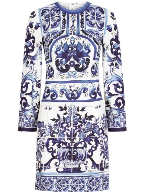 Dolce & Gabbana Majolica-print organzine minidress Blue F6J8KTFP8FN