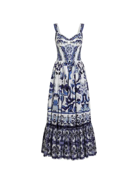 Dolce & Gabbana Majolica-print bustier maxi dress Blue F6AEITHH5A1