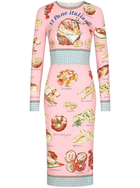 Dolce & Gabbana pastry-print long-sleeve midi dress Pink F6ADZTHPAB1