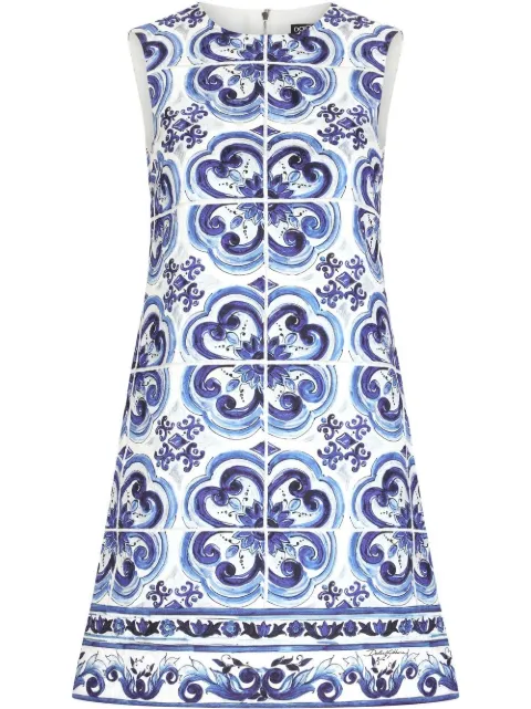 Dolce & Gabbana Majolica-print brocade minidress Blue F6ADUTFPTAI