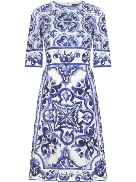 Dolce & Gabbana Majolica-print midi dress Blue F6ADSTHPABL