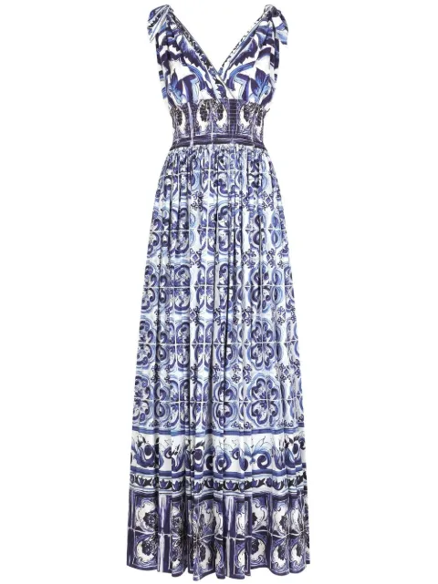 Dolce & Gabbana Majolica-print poplin maxi dress Blue F6ADOTHH5AP