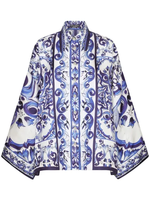Dolce & Gabbana Majolica-print batwing-sleeve shirt Blue F5O28THI1BO