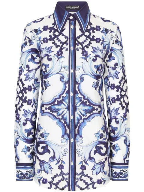 Dolce & Gabbana Majolica-print poplin shirt Blue F5J51THH5AW