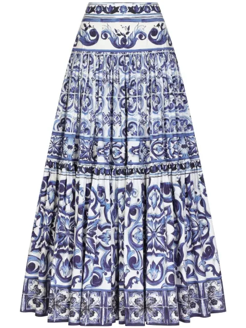 Dolce & Gabbana Majolica-print pleated maxi skirt Blue F4CELTHH5BD