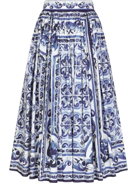 Dolce & Gabbana Majolica-print pleated maxi skirt Blue F4CEITHH5A7