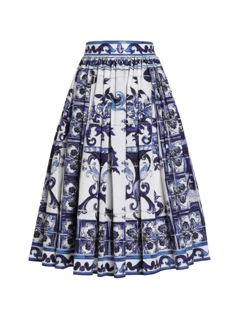 Dolce & Gabbana Majolica-print pleated midi skirt Blue F4CEHTHH5A6