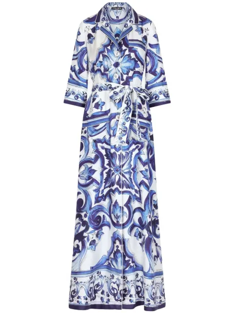 Dolce & Gabbana Majolica-print twill shirt dress Blue F0AH2THI1BD