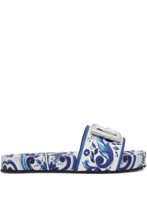 Dolce & Gabbana Majolica-print leather slides Blue CW2059AB816