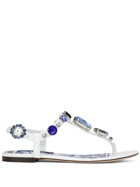 Dolce & Gabbana bejewelled patent leather thong sandals White CQ0294AB871