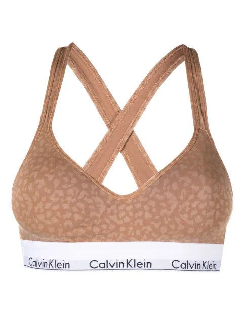 Calvin Klein Underwear leopard-print logo-band bralette Brown 000QF1654E