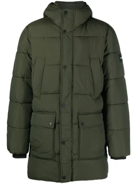 Calvin Klein logo-patch hooded puffer coat Green K10K110335