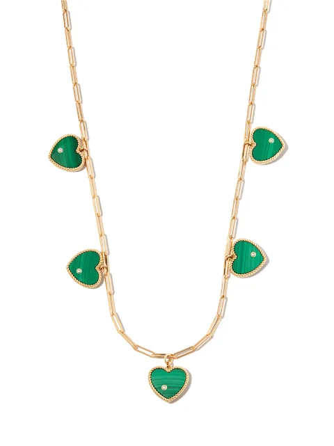 Yvonne Léon 9kt and 18kt yellow gold malachite five heart pendant necklace Gold COLLIERSOLITAIREGM
