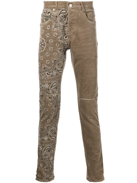 Purple Brand corduroy bandana-print skinny jeans Neutrals P001CBPT222